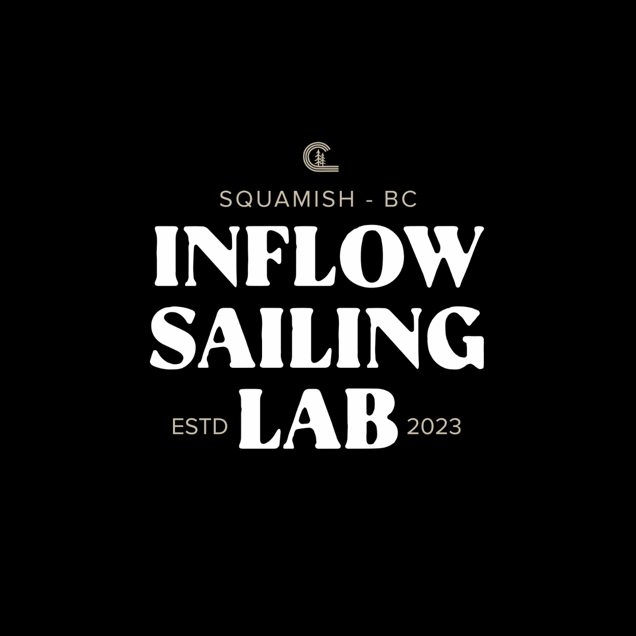 Inflow Sailing Lab logo with 'Squamish, BC' and 'ESTD 2023' text on a black background
